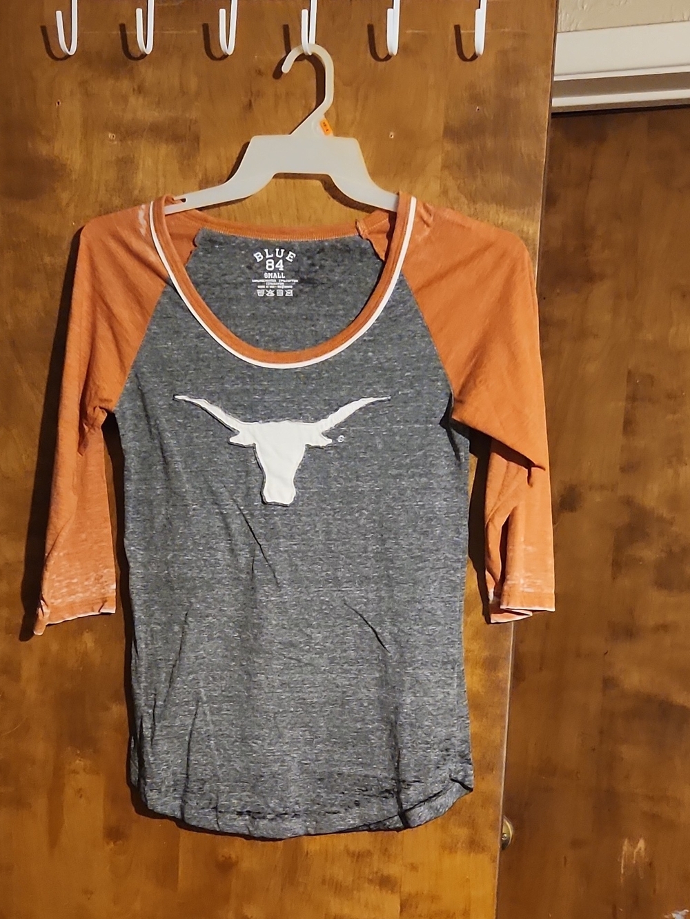 Blue 84 Gray & Orange Long Sleeve Raglan with White Longhorn Graphic